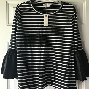 Anthropologie Striped Bell Sleeve Top